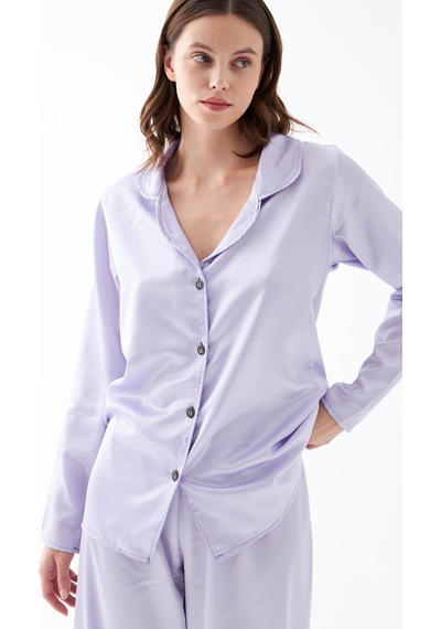 Akbeniz Kadın Lila Oversize Saten Pijama Takımı