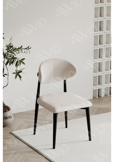 Avvio Siyah Polo Sandalye Mutfak Salon Yemek Odası Sandalyesi Metal Ayak Krem