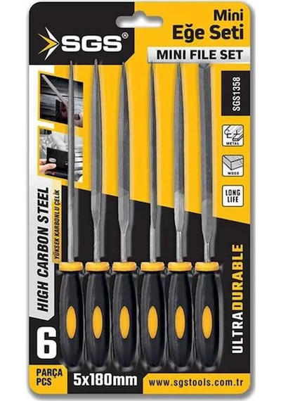 Sgs 6 Parça Mini Eğe Seti 5x180 Mm Yüksek Karbon Çelik, Dayanıklı Ve Ergonomik
