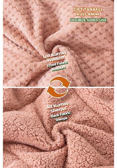 Ultra Yumuşak Çift Taraflı Wellsoft Peluş Yorgan Çift Kişilik Yıkanabilir 200x220 Cm Pudra Pudra