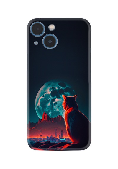 Apple iPhone Uyumlu Apple iPhone Uyumlu 13 Kılıf Apple iPhone Uyumlu 14 Kılıf Boutique Baskılı Resimli Dalgın Kedi Pcode -074