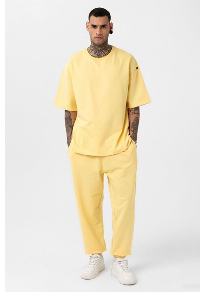 Paça Lastikli Basic Oversize Eşofman Takımı Sarı