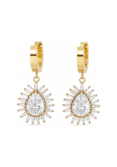 Cm Jewelry Zirkon Taşlı Damla Sallantılı Gold Çelik Küpe Altın