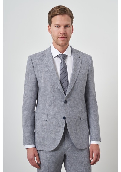 Morven Erkek Mavi Tend Keten Slim Fit Sivri Yaka Takım Elbise 25ys001003300 Mavi