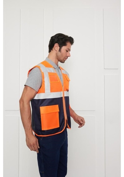 Orange Safety Mühendis Tipi İkaz Yeleği Turuncu-lacivert