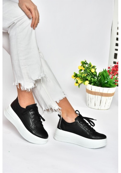 Fox Shoes P274117509 Siyah Yüksek Tabanlı Kadın Spor Ayakkabı Sneakers Siyah-suni Deri