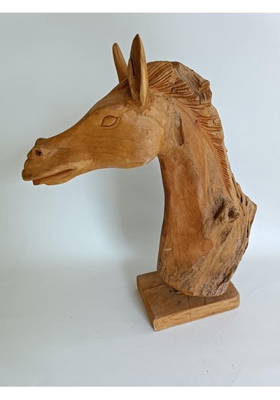 Dekoratif El Oyması Ahşap At Kafası 52x43x24cm (Teak Ağac-3)