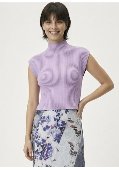 Neden Tekstil Kadın Yarım Balıkçı Yaka Fitilli Triko Kolsuz Crop Bluz - Mor