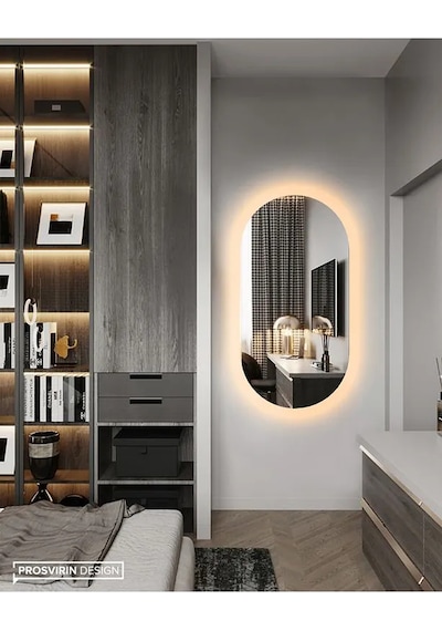 Fawdecor Led Işıklı Oval/kapsül Duvar Aynası 45 X 90 Gün Işığı