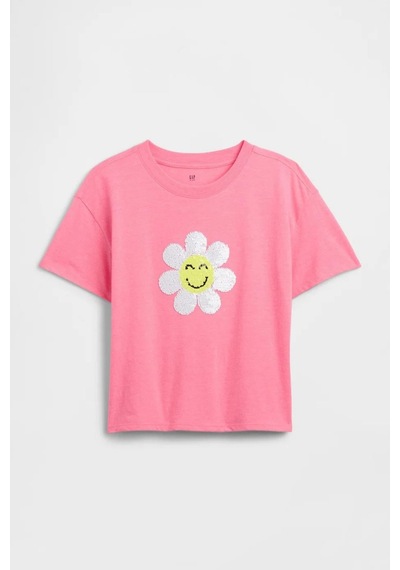 Gap Kız Çocuk Oversized Grafik Baskılı Pembe T-shirt-14321