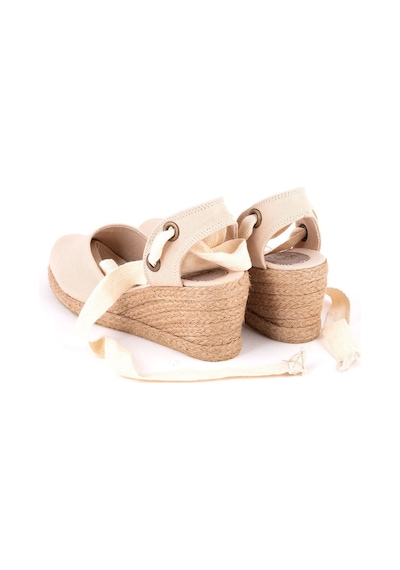 Star Tombis Gerçek Elişi Arkası Açık Geniş Ipli Dolgu Topuk Keten Kadın Espadril Handmade Bej