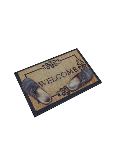 Myfloor Welcome Ve Terlik Desenli Çift Taraflı Kauçuk Kapı Önü Paspası