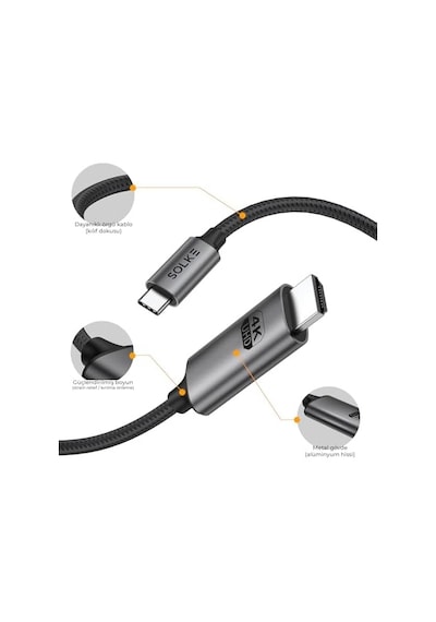 Usb-c To Hdmı Kablo, 2 Metre, 4k60hz, 18gbps, Type-c To Hdmı Görüntü Kablosu, Thunderbolt 5/4/3 Uyum