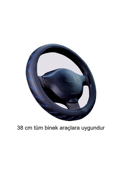 Direksiyon Kılıfı 38 Cm Geçmeli Siyah Binek Araçlara Mavi Nakışlı