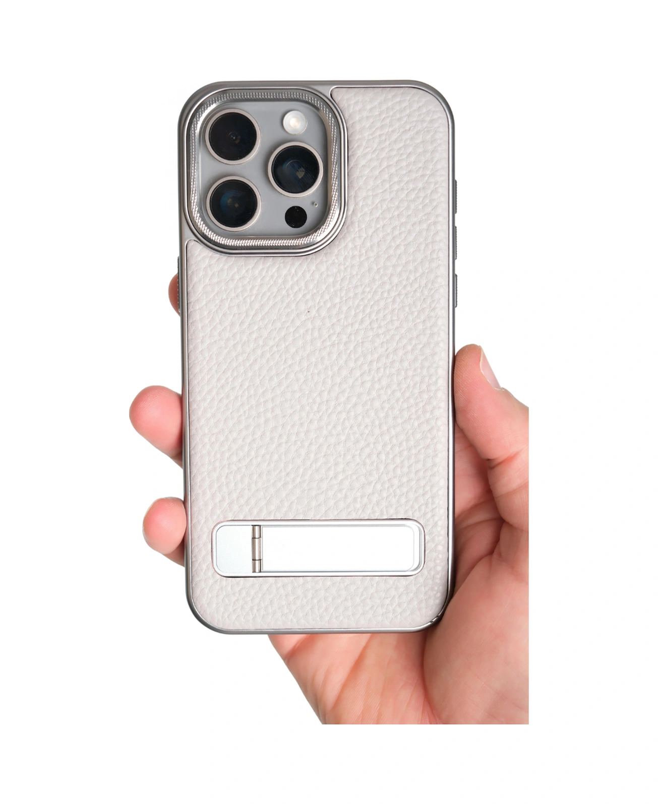 Caseon Apple Uyumlu iPhone 15 Pro Max Gri Manyetik Özellikli Standlı Deri Kılıf Gri