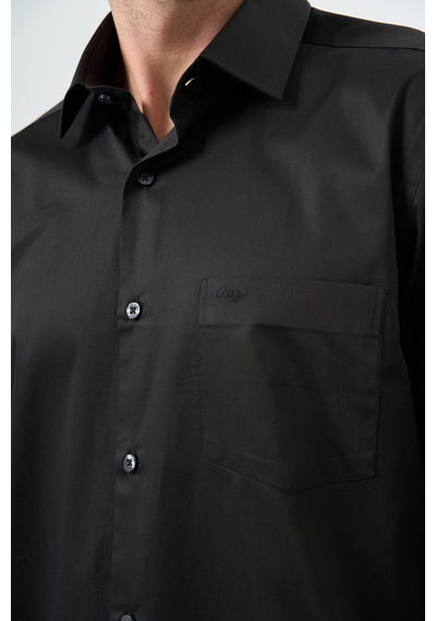 İmza Siyah Sert Yaka Cepli Comfort Fit Classic Pamuklu Gömlek 1004255323