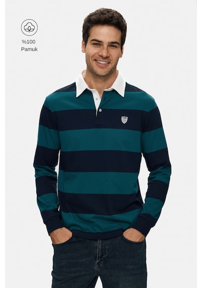 UCLA Rugby Koyu Yeşil Nakışlı %100 Pamuk Polo Yaka Standard Fit Erkek Sweatshirt