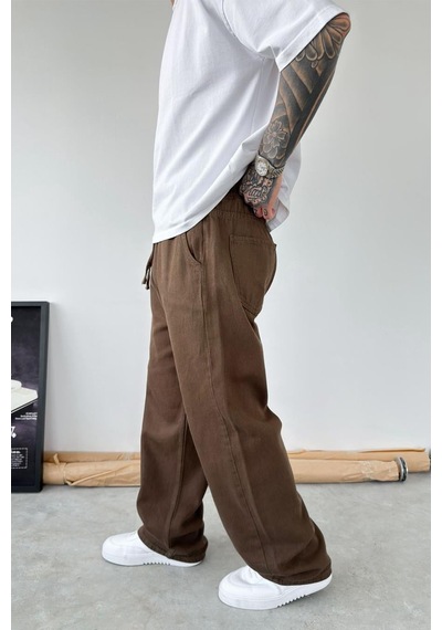 Kahverengi Basic Gabardin Baggy Pantolon