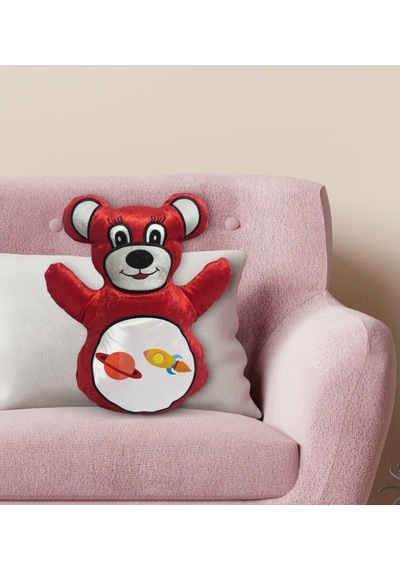 Bk Gift Uzay Aracı Tasarımlı Kırmızı Ayıcık Yastık-1