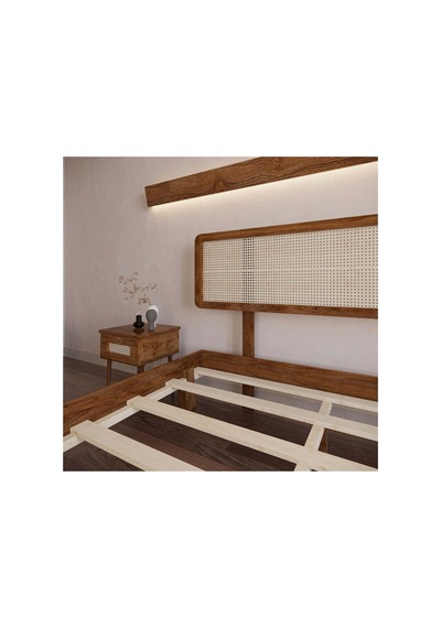 Renazzo Li Lyum Hazeran Başlıklı Masif Ahşap Karyola Ve 2 Ceviz 150x200 Ceviz - 150 X 200