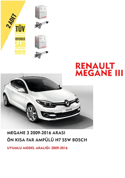 Megane 3 2009-2016 Arası Ön Kısa Far Ampülü 2 Adet Sarı Renk