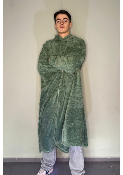 Giyilebilir Hoodie Battaniye Rahat Kalıp Tek Beden Çağla Yeşili
