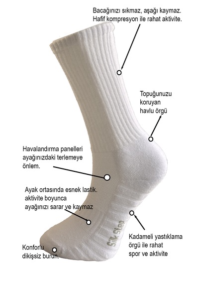 Silk Step Fit Line 4'lü Beyaz, Erkek Ve Kadın Spor Çorabı , Active - Fonksiyonel 4çift Beyaz Beyaz