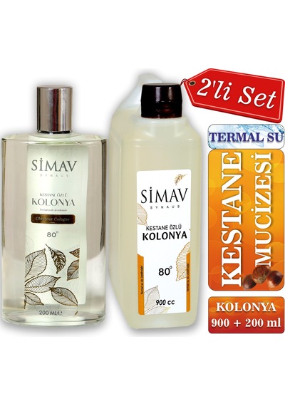 Simav Synaus Kestane Özlü ve Termal Sulu Kolonya 2'li Set 900 ML + Cam 200 ML