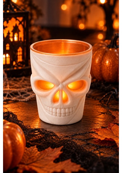 Halloween Cadılar Bayramı Led Işıklı Kuru Kafa Bardak 7 Cm Beyaz Kafatası Ev Ve Parti Dekoru Renkli