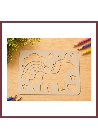 Storeşahin 3d Baskı Unicorn Ve Gökkuşağı Çizim Şablonu - Desen Kalıbı - Bej Shn0720