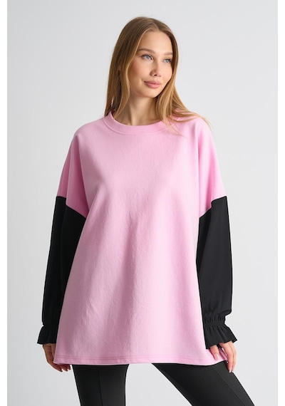 Alexander Gardi Alexandergardı Fırfırlı Kol Detaylı Garnili Renk Bloklu Kadın Sweatshirt Pembe