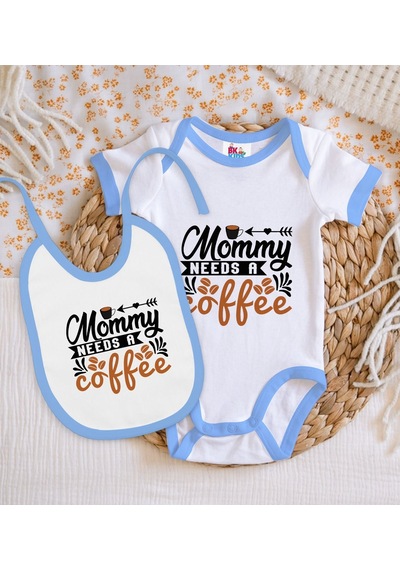 Bk Kids Mommy Needs A Coffee Tasarımlı Mavi Bebek Body Zıbın Ve M Çok Renkli