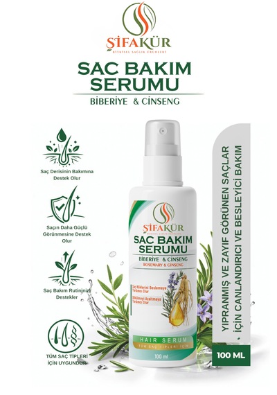 Şifakür Biberiye Ginseng Kafein Vitamin B3 Biyotin Keratin Saç Bakım Serumu 100 ML