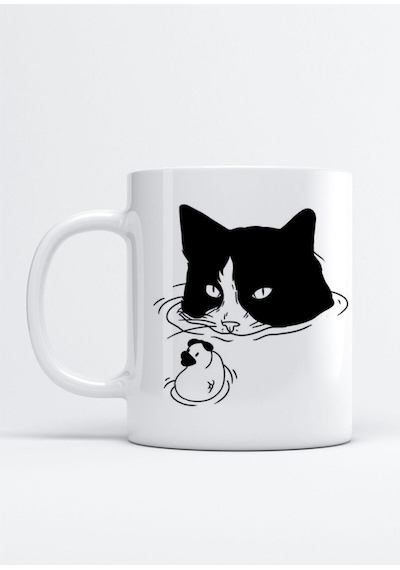 Huysuz Kedi Baskılı Kupa Bardak Beyaz