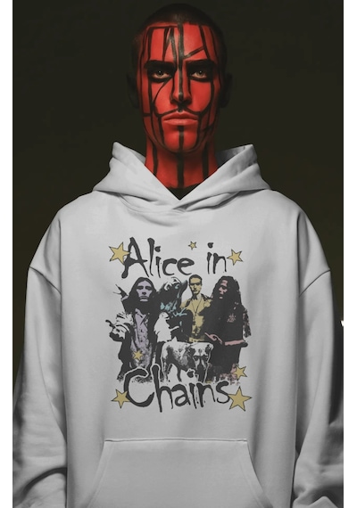 Sevbano Alice İn Chains Rock Metal Müzik Grubu Ön Baskılı Unisex Oversize Siyah
