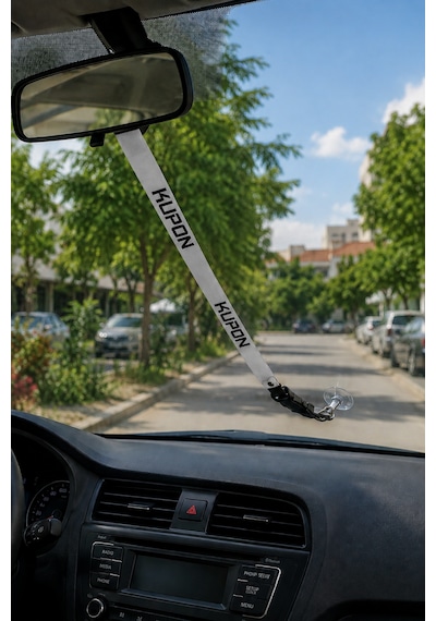 Kupon Yazılı Ayna Askı İpi Ve Kumaş Anahtarlık Seti Beyaz Araç Aksesuarı Beyaz Kupon Baskılı 2'li Set