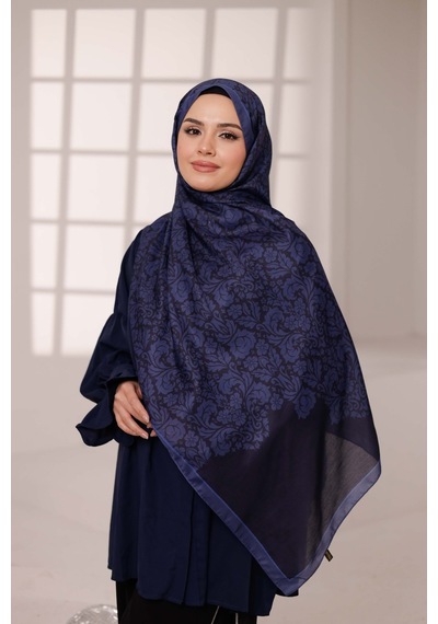 Mimiyum Nevra Desen Soft Şal Lacivert