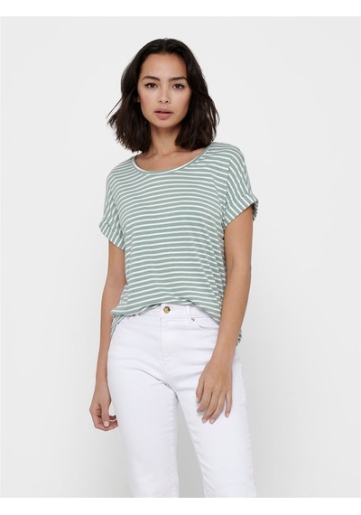 Only Onlmoster Strıpe S/s O-neck Top Jrs Noos Kadın Yeşil Bluz - 15206243