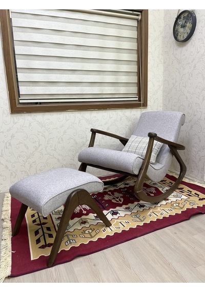 Asedia Ekol Ceviz Taş Gri Ahşap Sallanan Sandalye Dinlenme Koltuğu