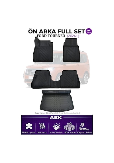 Ford Courier 2024+ 5d Karbon Paspas Takımı +3d Pvc Bagaj Havuzu S