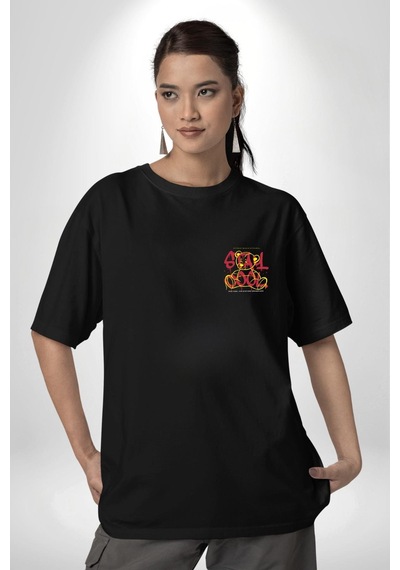 Game Oyun Alanı Siyah Oversize Unisex Ön Sol Yan Minimal Baskılı Tişört Koyu Siyah