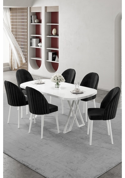 Canisa Kaye Serisi Mdf 90x168 Beyaz Mutfak Masası Takımı 6 Siyah Sandalye Beyaz Masa Sandalye Siyah Canisa Kaye Serisi Mdf 90x168 Beyaz Mutfak Masası Takımı 6 Siyah Sandalye Beyaz Masa Sandalye Siyah