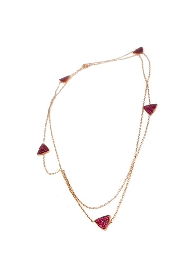 Pembe Zirkon Taşlı Gümüş Rose Uzun Zincir Kolye (464307823)