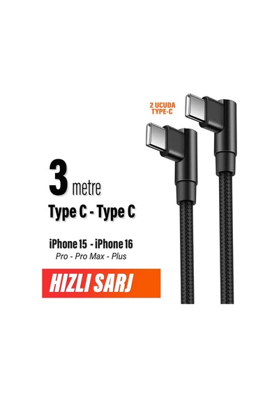 3 Metre Type-c Şarj Kablosu Hızlı Şarj Samsung İle Uyumlu Type C To Type C Uzun Kablo