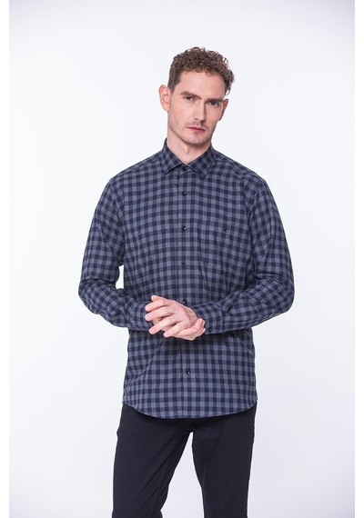 Klasik Uzun Kol Kışlık %100 Cotton Kareli Yaka Alttan Düğmeli Hediye Kutulu Erkek Gömlek Fs-001988 - Antrasit-1372