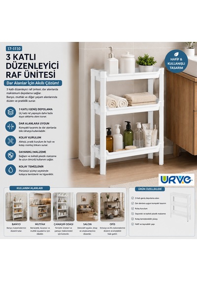 Lunaev Rafty 3 Katlı Sepet Organizer Düzenleyici Raf Ünitesi 465x145x500 Mm 100