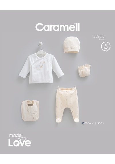 Caramell Teddy Bear 5'li Hastane Çıkışı Zıbın Seti Bej renkli
