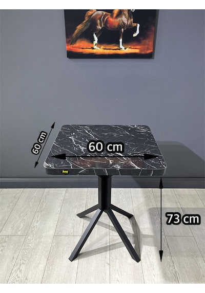 Mercan Siyah Mermer 2 Kişilik Kare Mutfak Yemek Masası Takımı 2+1 Keten Gri 60 Cm Siyahmermer Gri 2'li