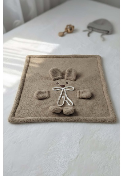 Ayıcık Figürlü Kahverengi Peluş Bebek Battaniyesi Çok Renkli