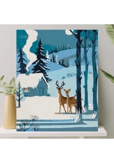 Tuval Seti - Numaralı Boyama 40x50 Cm - Kardaki Geyikler